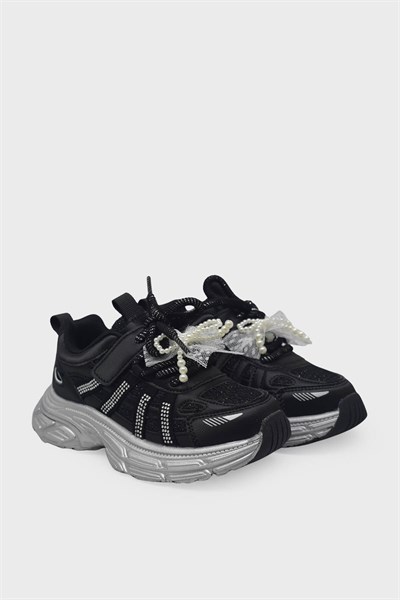 Minican Kız Çocuk Kurdeleli Cırtlı Sneaker Siyah MNCN10
