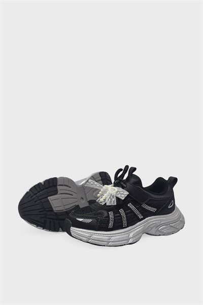 Minican Kız Çocuk Kurdeleli Cırtlı Sneaker Siyah MNCN10