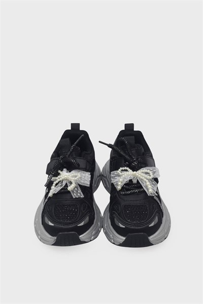 Minican Kız Çocuk Kurdeleli Cırtlı Sneaker Siyah MNCN10