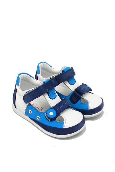 Minno Kids Erkek Çocuk Cırtlı Deri Sandalet Mavi Beyaz MK1835