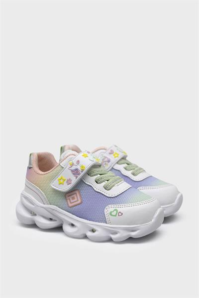 Pepino Kız Çocuk Cırtlı Işıklı Spor Ayakkabı Beyaz P-1415