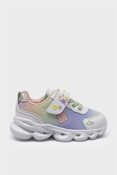 Pepino Kız Çocuk Cırtlı Işıklı Spor Ayakkabı Beyaz P-1415