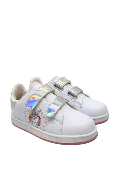 Pepino Kız Çocuk Cırtlı Spor Ayakkabı Beyaz Gri Pembe P-206