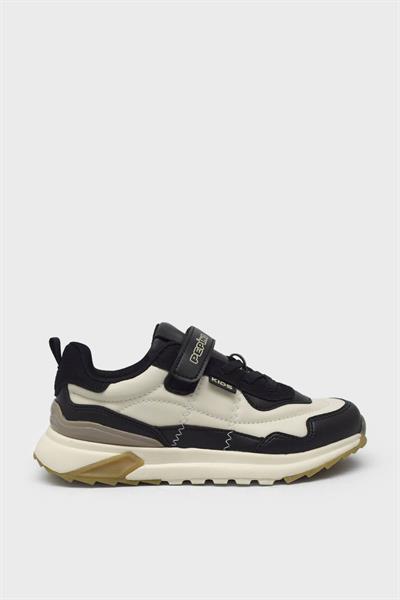 Pepino Unisex Çocuk Cırtlı Spor Ayakkabı Krem Siyah P-1798