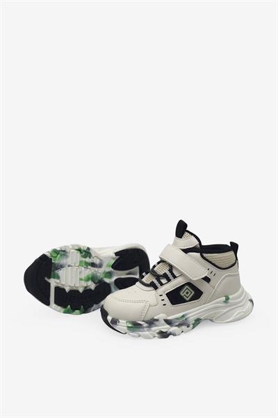 Pepino Unisex Çocuk Cırtlı Spor Ayakkabı Krem Siyah P-2063
