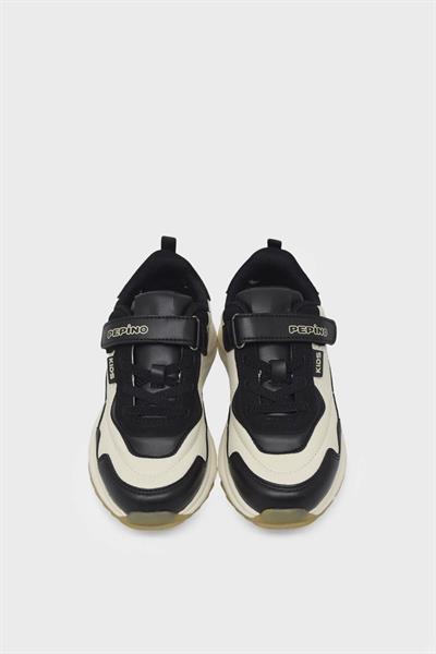 Pepino Unisex Çocuk Cırtlı Spor Ayakkabı Krem Siyah P-1798