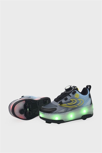 Pepino Unisex Çocuk Patentli ve Işıklı Spor Ayakkabı Siyah Turkuaz P-2227