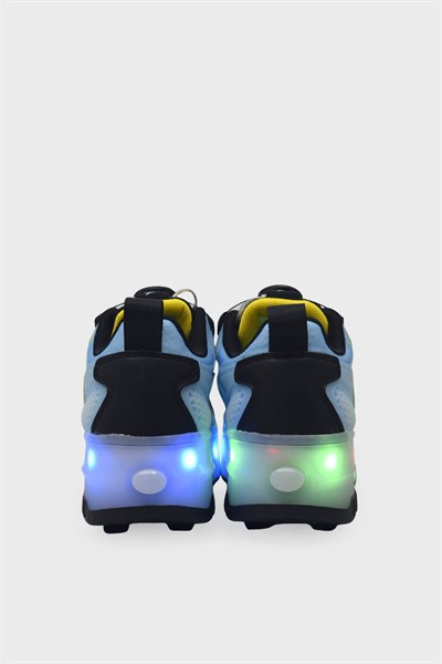 Pepino Unisex Çocuk Patentli ve Işıklı Spor Ayakkabı Siyah Turkuaz P-2227