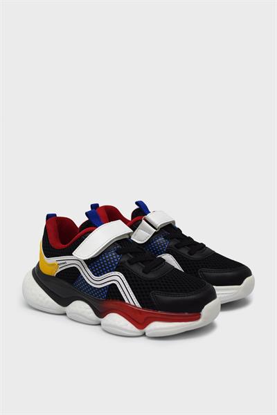 Pepino Unisex Çocuk Yazlık Cırtlı Spor Ayakkabı Siyah Kırmızı P-1651