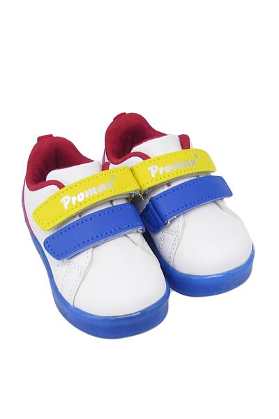 Promax Unisex Çocuk Cırtlı Işıklı Spor Ayakkabı Beyaz Mavi PRMX1739
