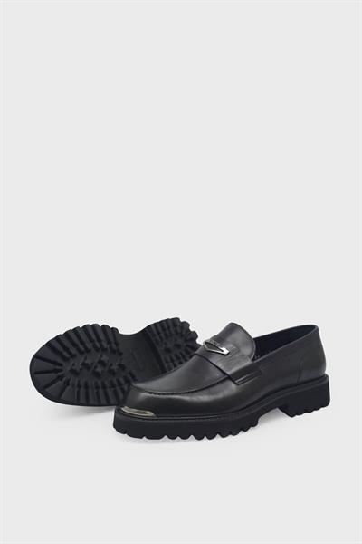 Tamer Tanca Erkek Kemer Detaylı Deri Loafer Siyah TT18328855