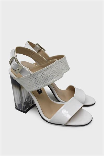 Venüs Kadın Şeffaf Topuklu Deri Sandalet Beyaz VNS2028237Y