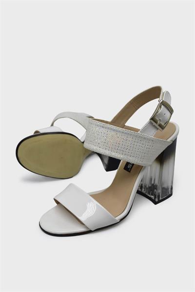 Venüs Kadın Şeffaf Topuklu Deri Sandalet Beyaz VNS2028237Y