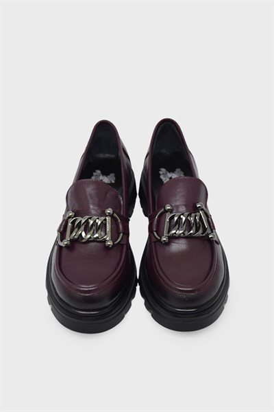 Venüs Kadın Tokalı Deri Loafer Ayakkabı Bordo VNS24430347K