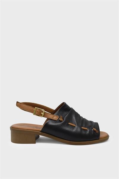 Venüs Kadın Topuklu Deri Sandalet Siyah Taba VNS23026021Y