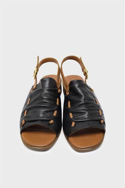 Venüs Kadın Topuklu Deri Sandalet Siyah Taba VNS23026021Y