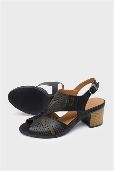 Venüs Kadın Topuklu Deri Sandalet Siyah VNS1857213Y