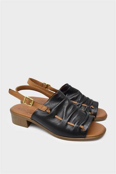 Venüs Kadın Topuklu Deri Sandalet Siyah Taba VNS23026021Y
