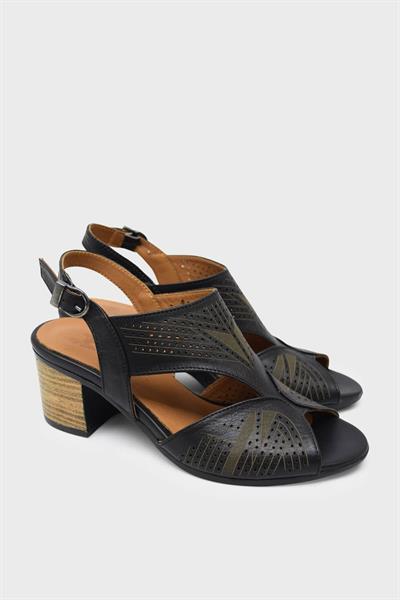 Venüs Kadın Topuklu Deri Sandalet Siyah VNS1857213Y
