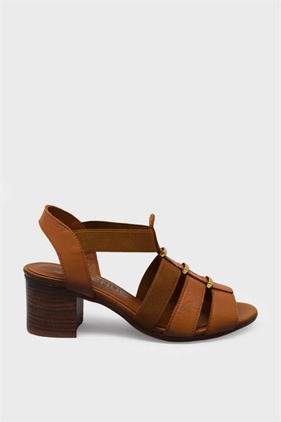 Venüs Kadın Topuklu Deri Sandalet Taba VNS1857227Y