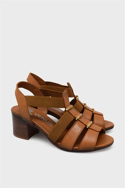 Venüs Kadın Topuklu Deri Sandalet Taba VNS1857227Y
