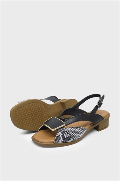 Venüs Kadın Yılan Desenli Topuklu Deri Sandalet Siyah VNS24026020Y