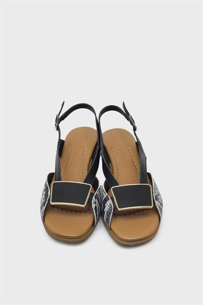 Venüs Kadın Yılan Desenli Topuklu Deri Sandalet Siyah VNS24026020Y