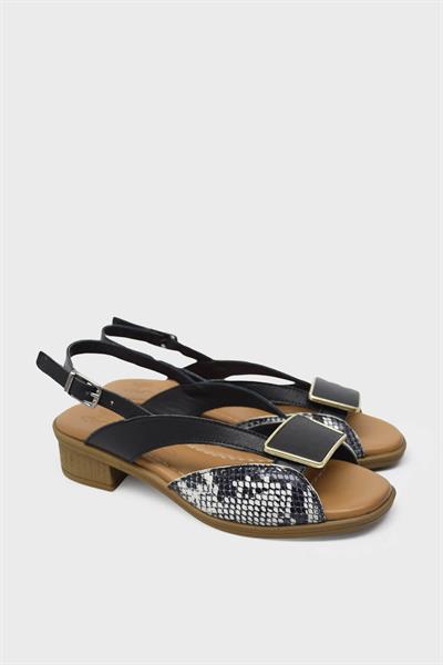 Venüs Kadın Yılan Desenli Topuklu Deri Sandalet Siyah VNS24026020Y