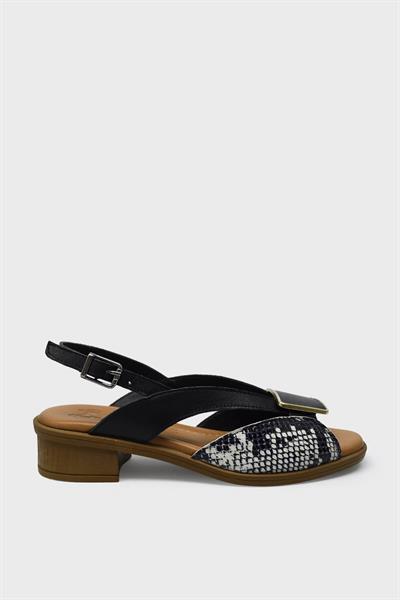 Venüs Kadın Yılan Desenli Topuklu Deri Sandalet Siyah VNS24026020Y