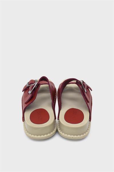 Voog Kadın Çift Kemerli Deri Terlik Kırmızı VOG-P32