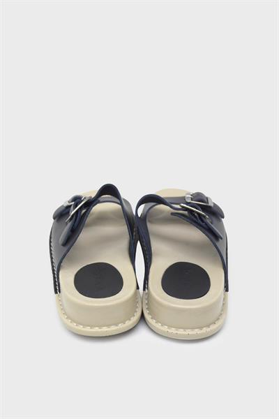 Voog Kadın Çift Kemerli Deri Terlik Siyah VOG-P32