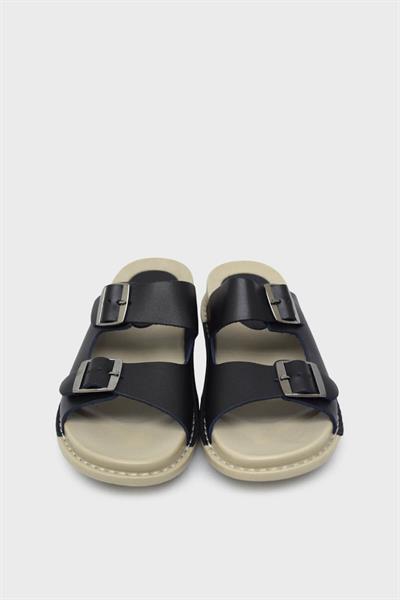 Voog Kadın Çift Kemerli Deri Terlik Siyah VOG-P32