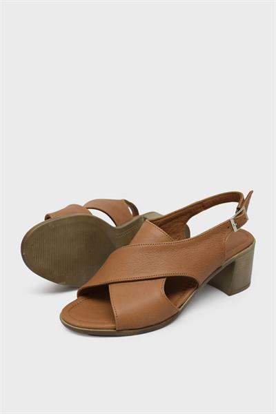 Voog Kadın Topuklu Deri Sandalet Taba VOG15-05