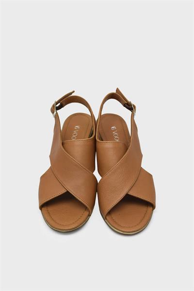 Voog Kadın Topuklu Deri Sandalet Taba VOG15-05