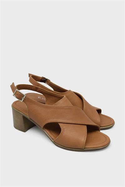 Voog Kadın Topuklu Deri Sandalet Taba VOG15-05