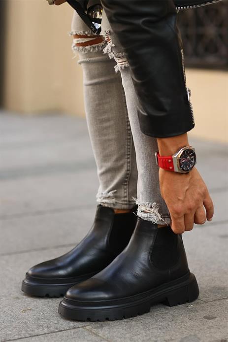 Shoetyle - Siyah Hakiki Deri Erkek Chelsea Bot 101-9046