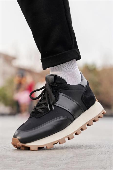 Shoetyle - Siyah Hakiki Deri Bağcıklı Erkek Sneaker 115-801