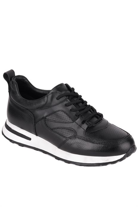 Shoetyle - Siyah Hakiki Deri Bağcıklı Erkek Sneaker 115-K511