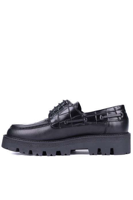 Shoetyle - Siyah Hakiki Deri Croco Desen Bağcıklı Erkek Günlük Ayakkabı 115-K512