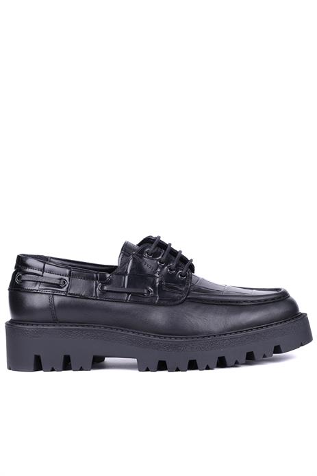 Shoetyle - Siyah Hakiki Deri Croco Desen Bağcıklı Erkek Günlük Ayakkabı 115-K512