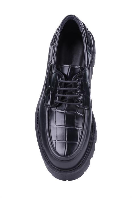 Shoetyle - Siyah Hakiki Deri Croco Desen Bağcıklı Erkek Günlük Ayakkabı 115-K512