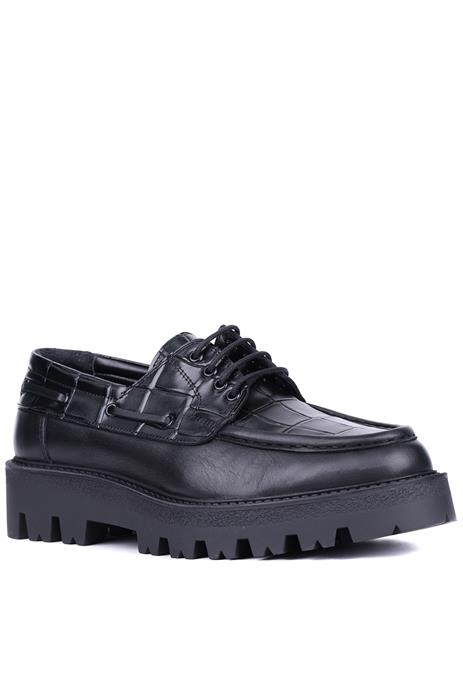 Shoetyle - Siyah Hakiki Deri Croco Desen Bağcıklı Erkek Günlük Ayakkabı 115-K512