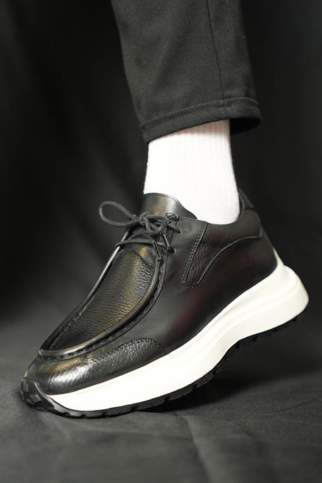 Shoetyle - Siyah Hakiki Deri Bağcıklı Erkek Günlük Ayakkabı 115-K525