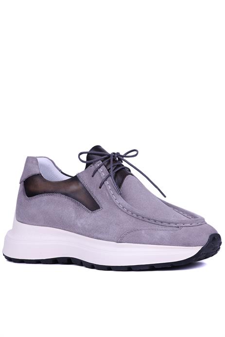 Shoetyle - Gri Hakiki Süet Deri Bağcıklı Erkek Günlük Ayakkabı 115-K525