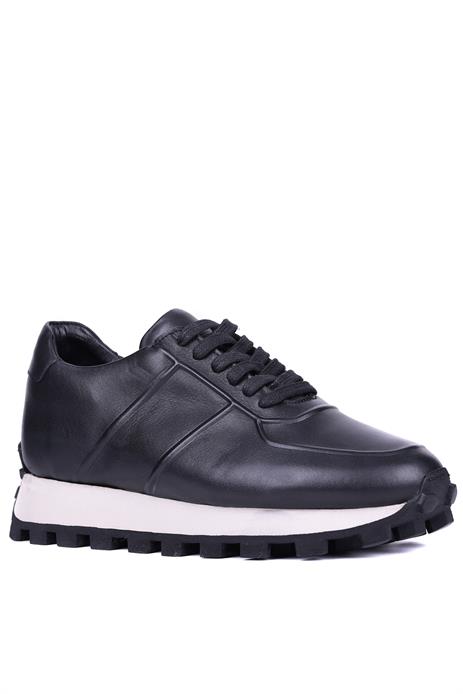 Shoetyle - Siyah Hakiki Deri Bağcıklı Erkek Sneaker 115-K556