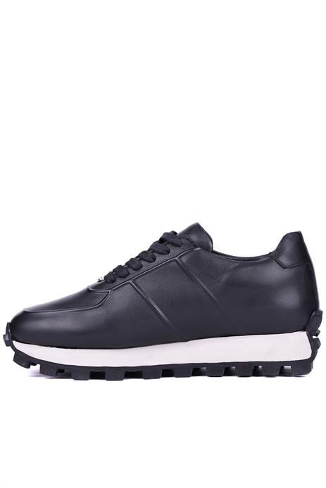 Shoetyle - Siyah Hakiki Deri Bağcıklı Erkek Sneaker 115-K556