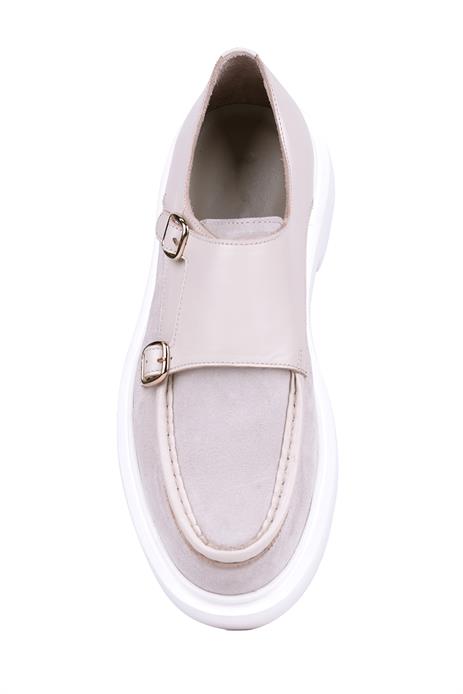 Shoetyle - Bej Hakiki Süet, Deri Tokalı Erkek Klasik Ayakkabı 115-K575