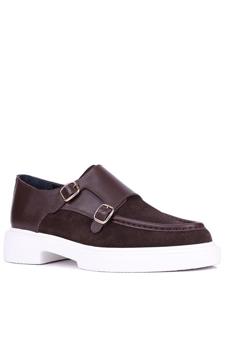 Shoetyle - Kahverengi Hakiki Süet, Deri Tokalı Erkek Klasik Ayakkabı 115-K575
