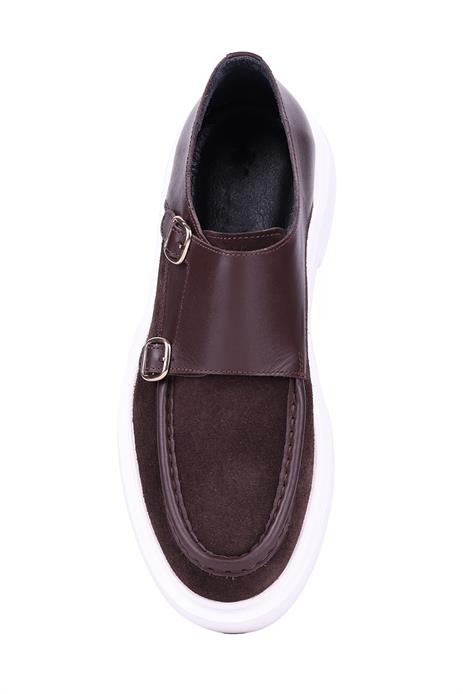 Shoetyle - Kahverengi Hakiki Süet, Deri Tokalı Erkek Klasik Ayakkabı 115-K575