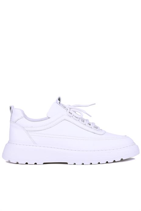 Shoetyle - Beyaz Hakiki Deri Bağcıklı Erkek Sneaker 115-K588